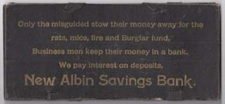 New Albin Savings Bank folder, early 1900's - contributed by Erin Wilker