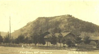 New Albin train depot with Stone Quarry Bluff, undated