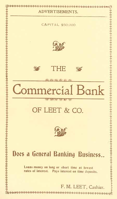 1898 Columbian Club Cookbook Advertisements Commercial Bank of Leet & Co.
