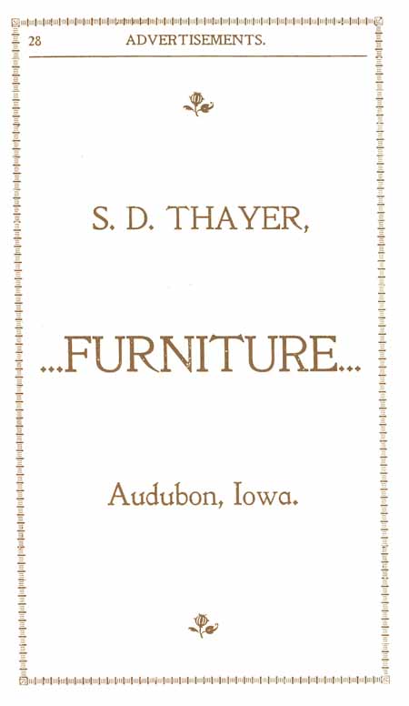 1898 Columbian Club Cookbook Advertisements S. D. Thayer Furniture