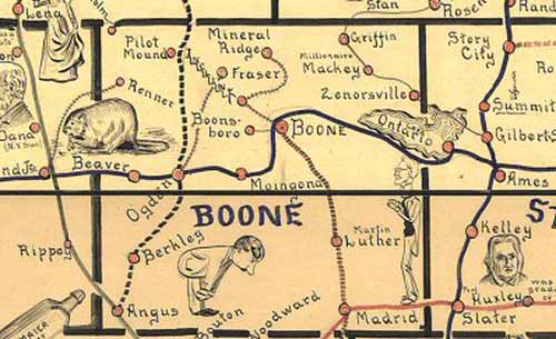 1897 Railway Mail Service Map - Boone Co.