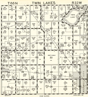 1934 map of Twin Lakes Township