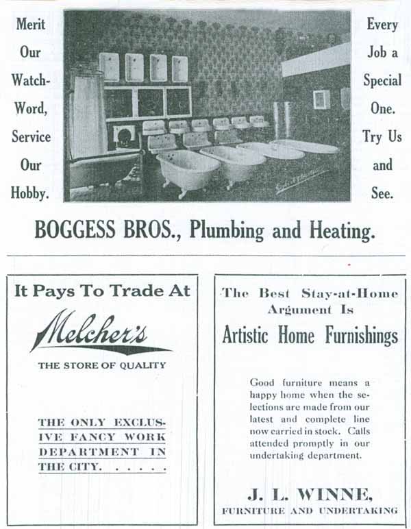 Boggess Bros., Melcher's, J. L. Winne Advertisements