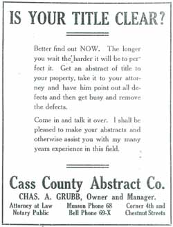 Cass Co. Abstract Company Advertisement 1913 Industrial Edition