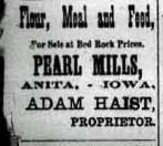 Pearl Mills, Adam Heist, Anita, Iowa 1893