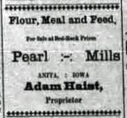 Pearl Mills, Adam Heist, Anita, Iowa 1900