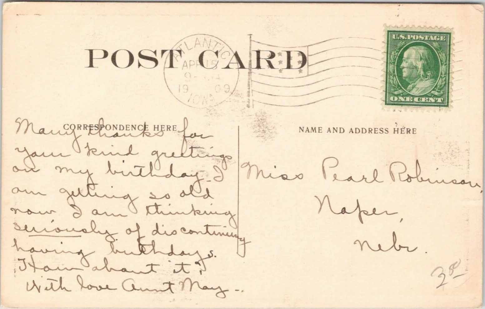 Post Office Card Back, Atlantic, Cass County, Iowa