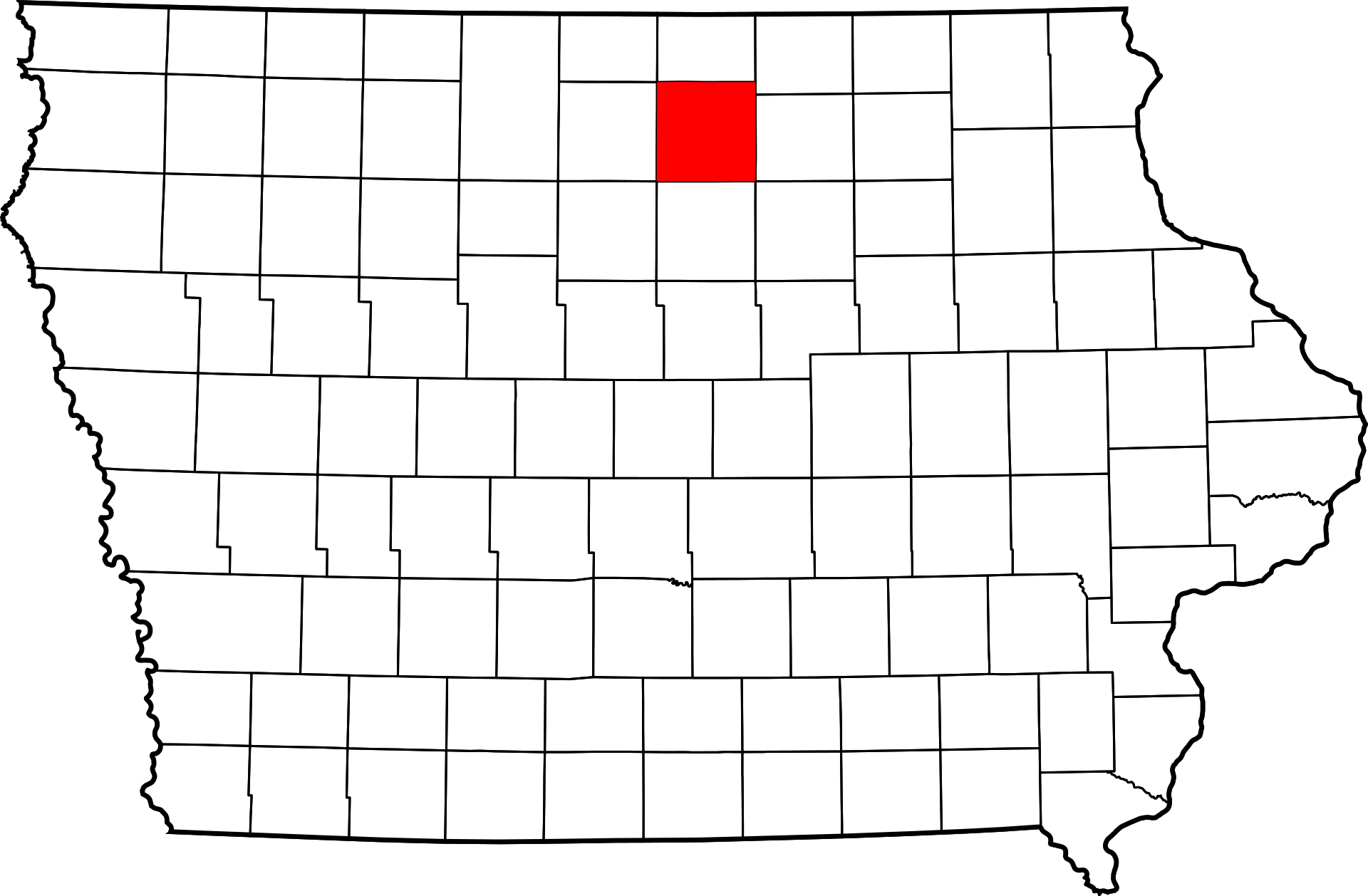 Iowa County Map highlighting Cerro Gordo County