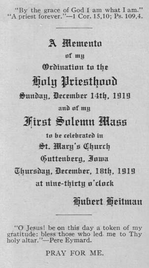 Hrbert Heitman, Ordination to the Holy Priesthood