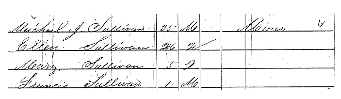 1850 Dubuque, Iowa census for the Michael J. Sulivan family.