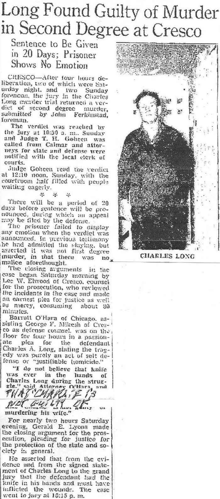 Frances Long Murder Mason City Globe-Gazette Monday Mar. 3, 1941