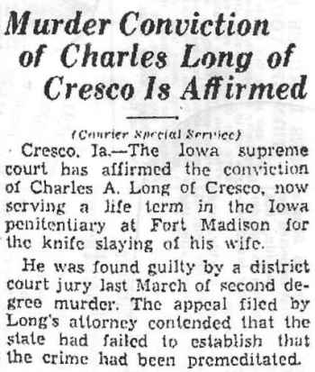 Frances Long Murder Waterloo Daily Courier Wednesday Dec. 10, 1941