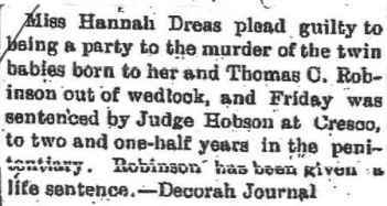 Cresco Twin babies Murder Elgin Echo Thursday Nov. 19, 1903