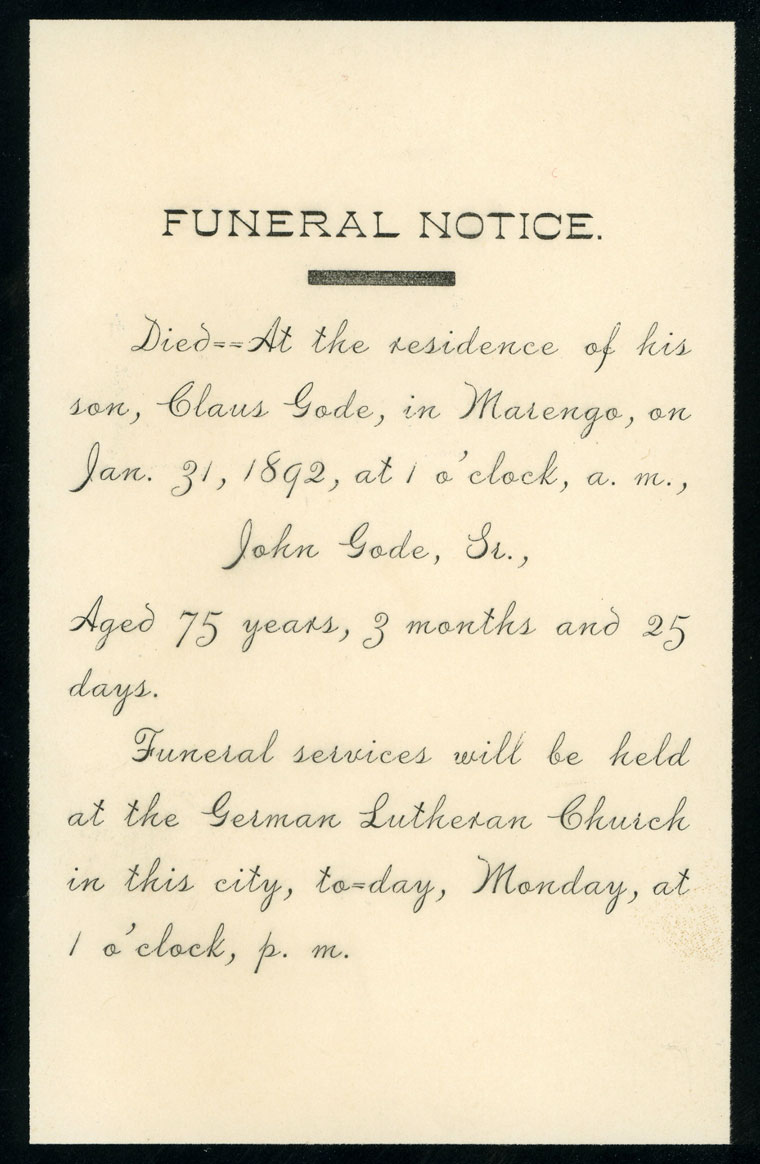 John Gode Funeral Card