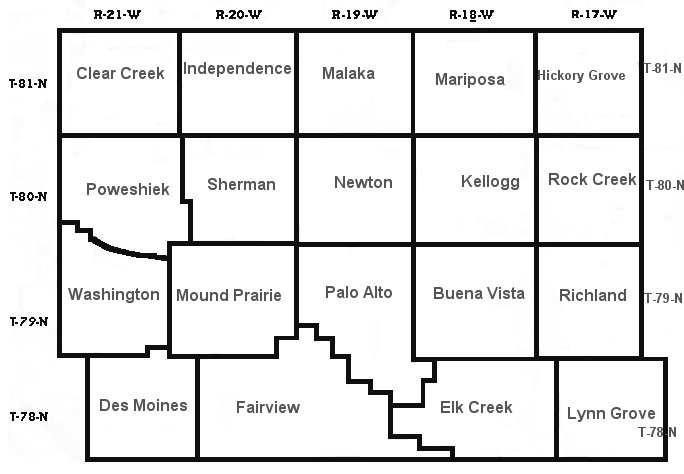 Jasper County map showing ranges and townships
