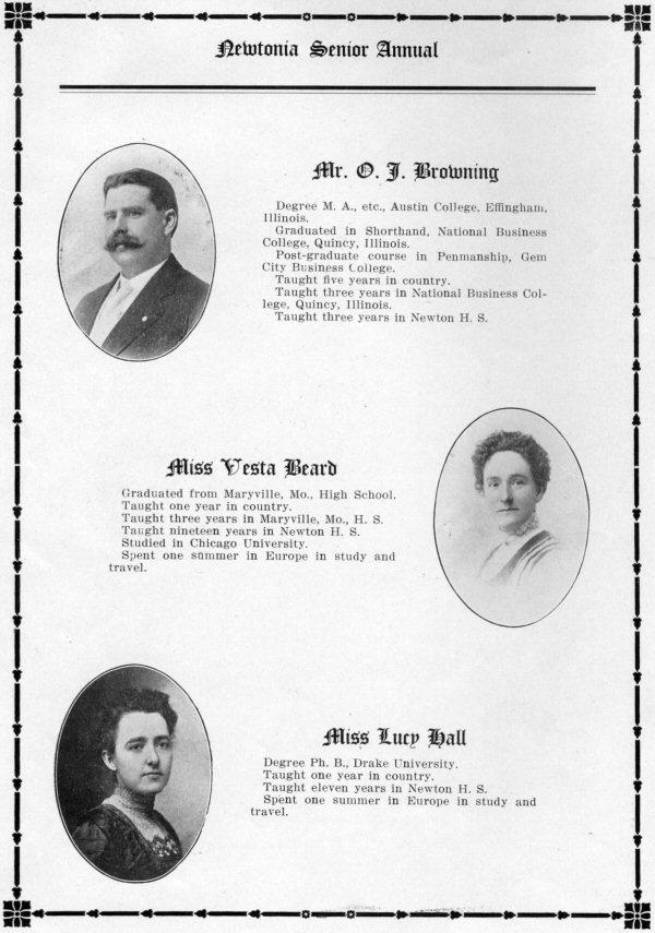 Newton Iowa High School Faculty, 1911
