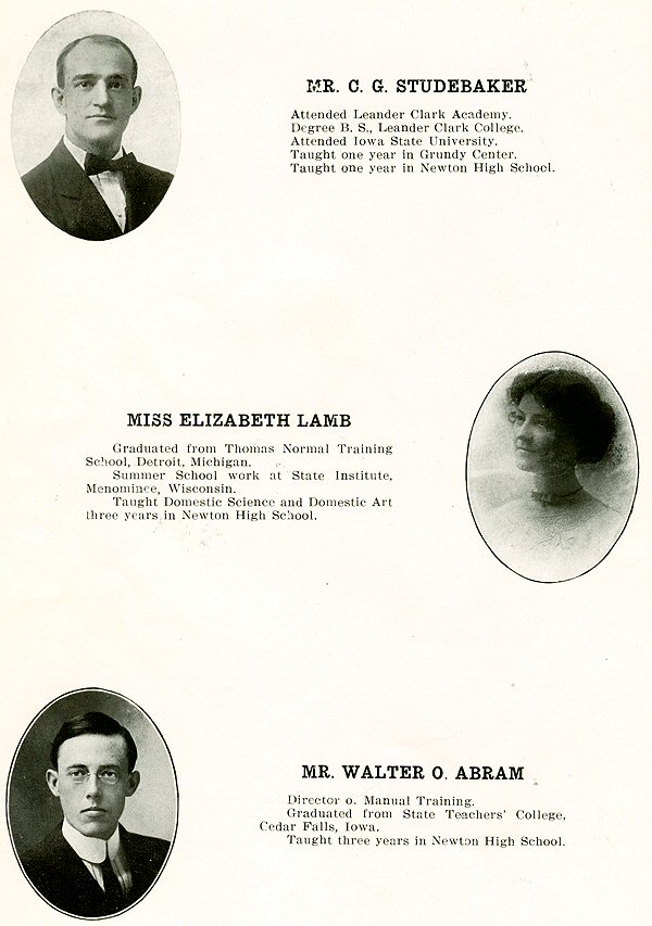C. G. Studebaker, Elizabeth Lamb, Walter Abram