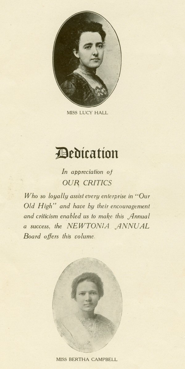 Dedication page of 1914 Newtonia