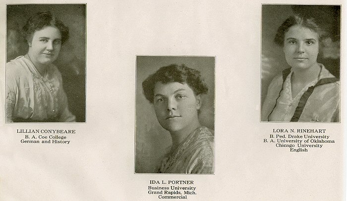 Lillian Conybeare, Ida  Portner, Lora Rinehart