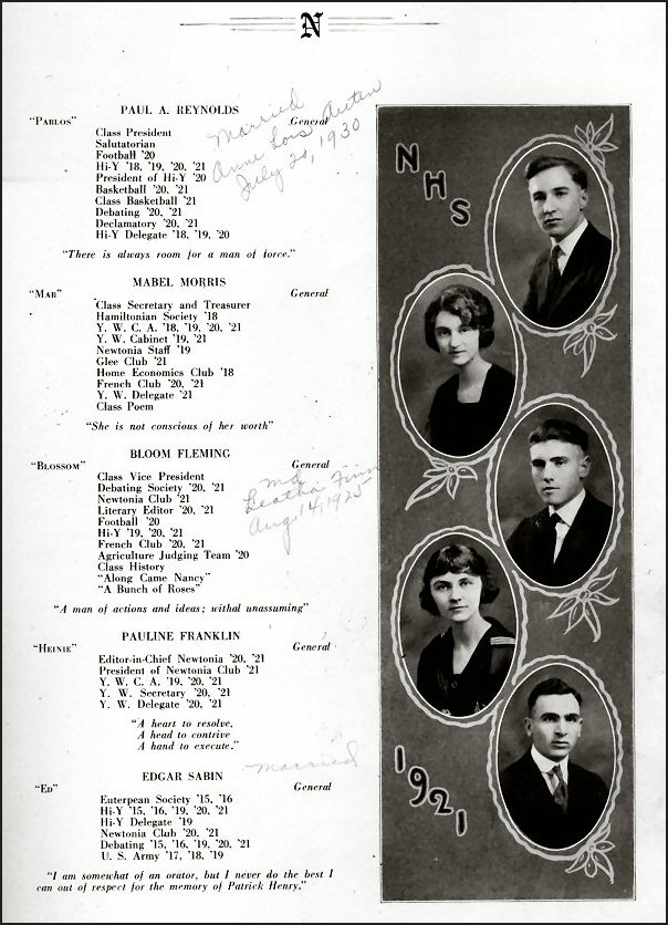 Newton Iowa High School Graduates Class of 1921