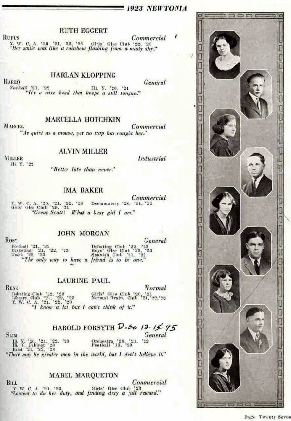 Newton Iowa High School Graduates Class of 1923