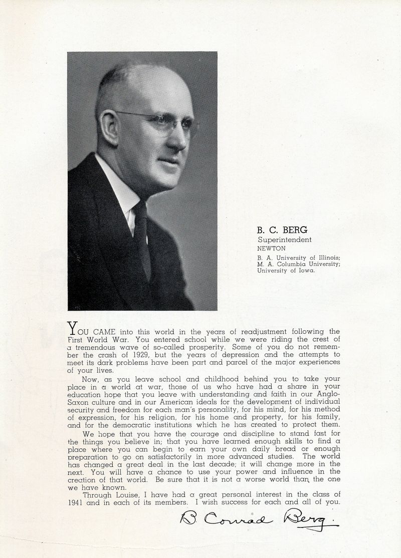 B. C. Berg, Superintendent of Schools 1941
