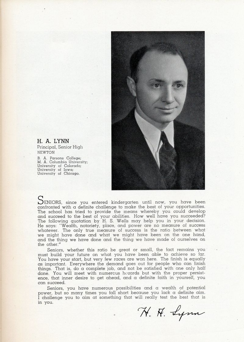 H. A. Lynn, Newton High School Principal, 1941