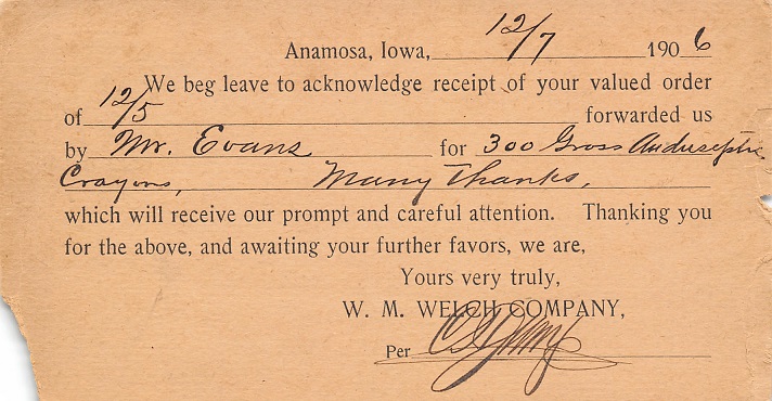 W. M. Welch Co. Receipt, Anamosa, Iowa
