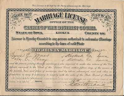 Bruce Jones and Lola Gray Marriage License