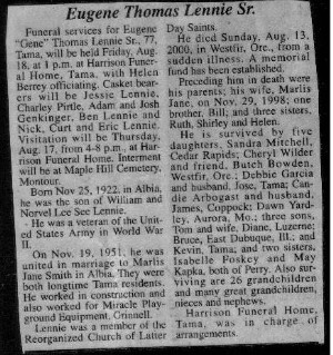 obituary of Eugene Lennie