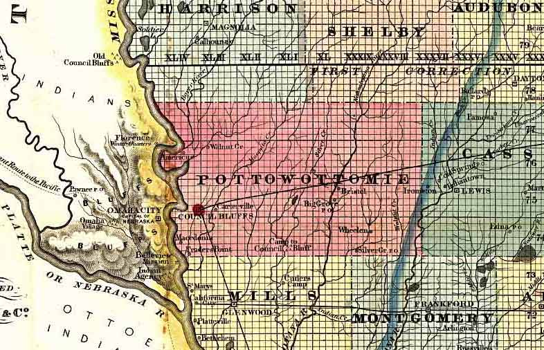 1856 Map of Pottawattamie Co. and surrounds
