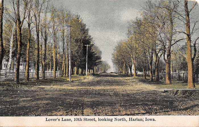 Lovers Lane, 10th Street, looking North, Harlan, Iowa