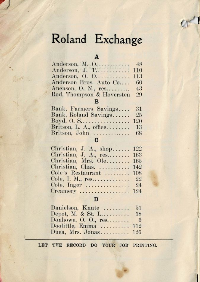 1913 Roland Telephone Directory image 06