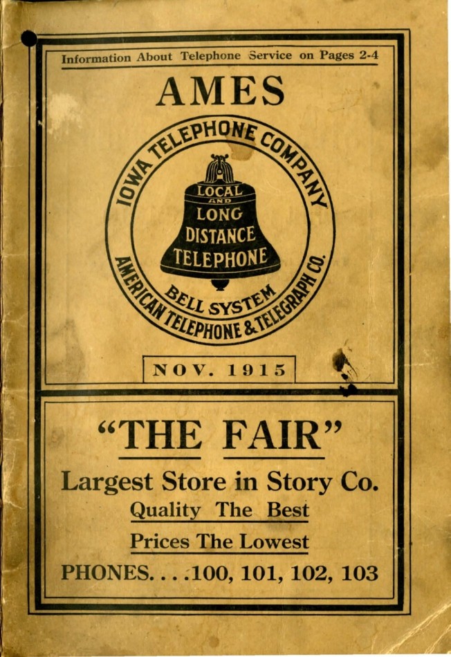 Ames November 1915 Telephone Directory image 1