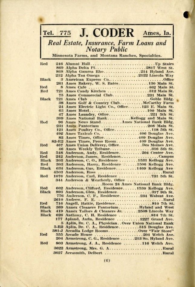 Ames November 1915 Telephone Directory image 8