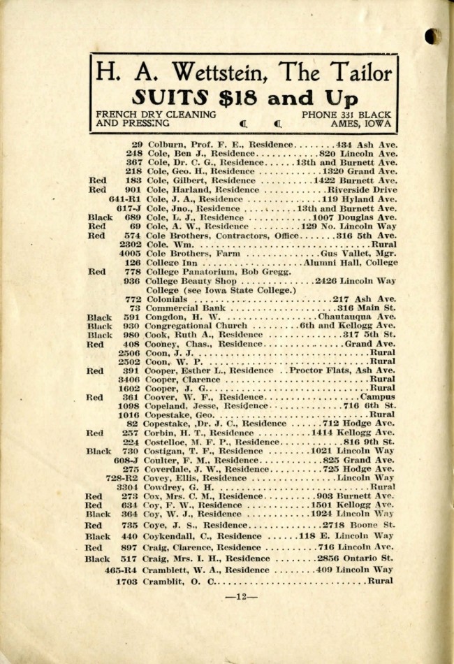 Ames November 1915 Telephone Directory image 14