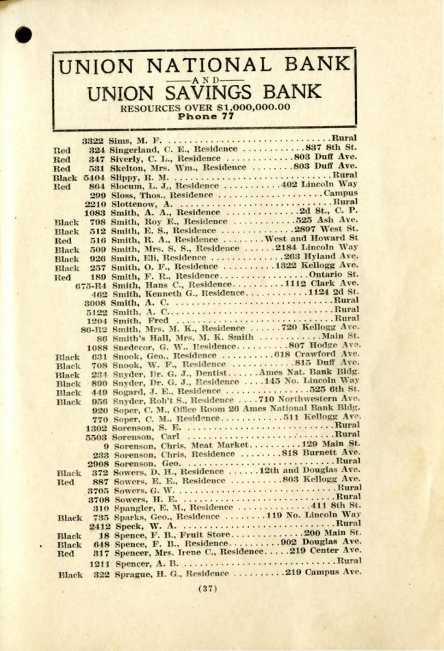 Ames November 1915 Telephone Directory image 39