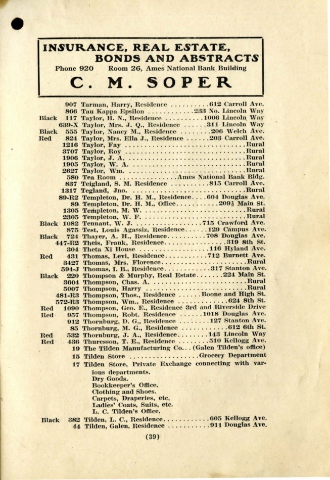Ames November 1915 Telephone Directory image 41