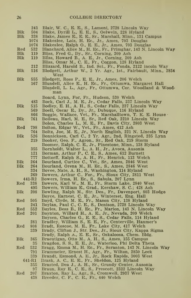 Iowa State College October 1915 Directory image 26