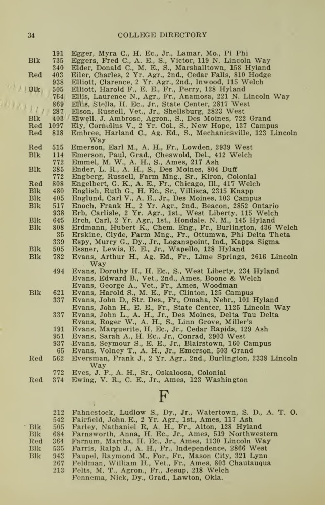 Iowa State College October 1915 Directory image 34