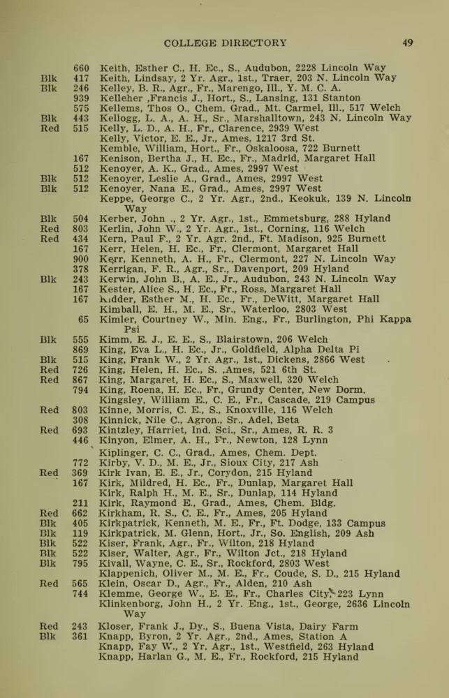 Iowa State College October 1915 Directory image 49