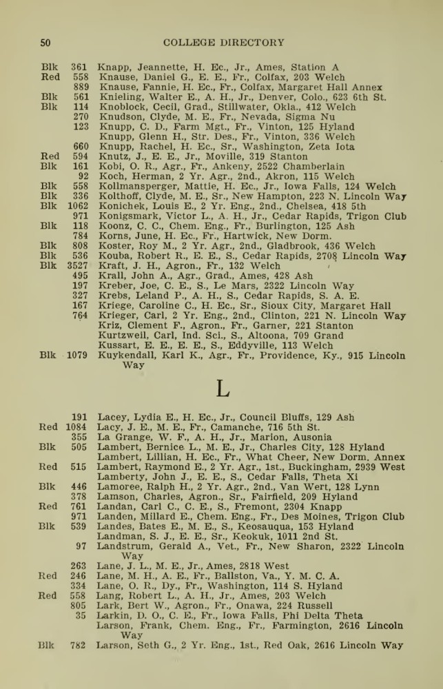 Iowa State College October 1915 Directory image 50