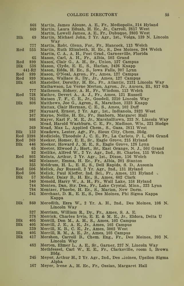 Iowa State College October 1915 Directory image 55