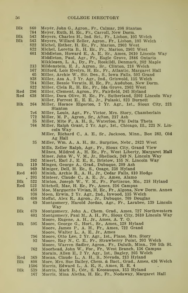 Iowa State College October 1915 Directory image 56