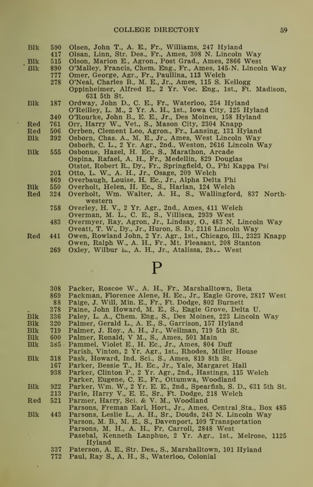 Iowa State College October 1915 Directory image 59