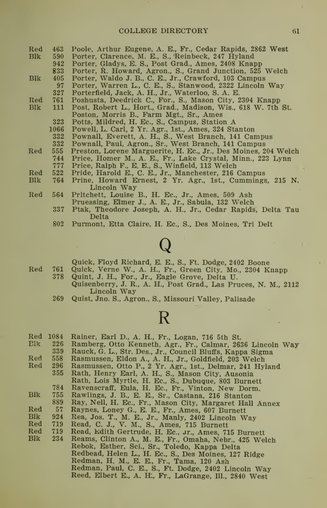 Iowa State College October 1915 Directory image 61