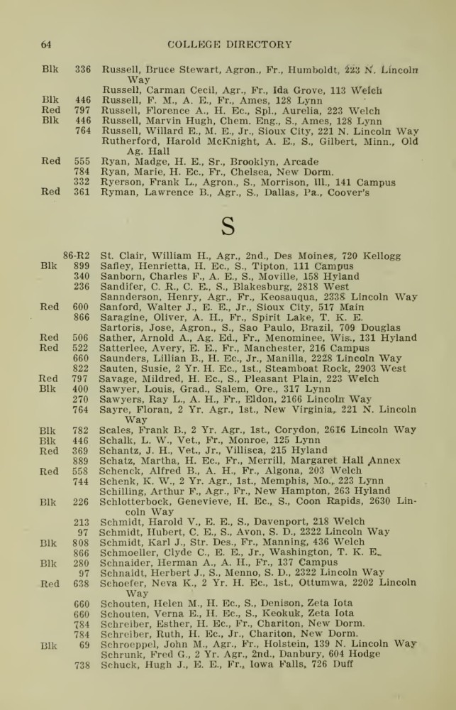 Iowa State College October 1915 Directory image 64