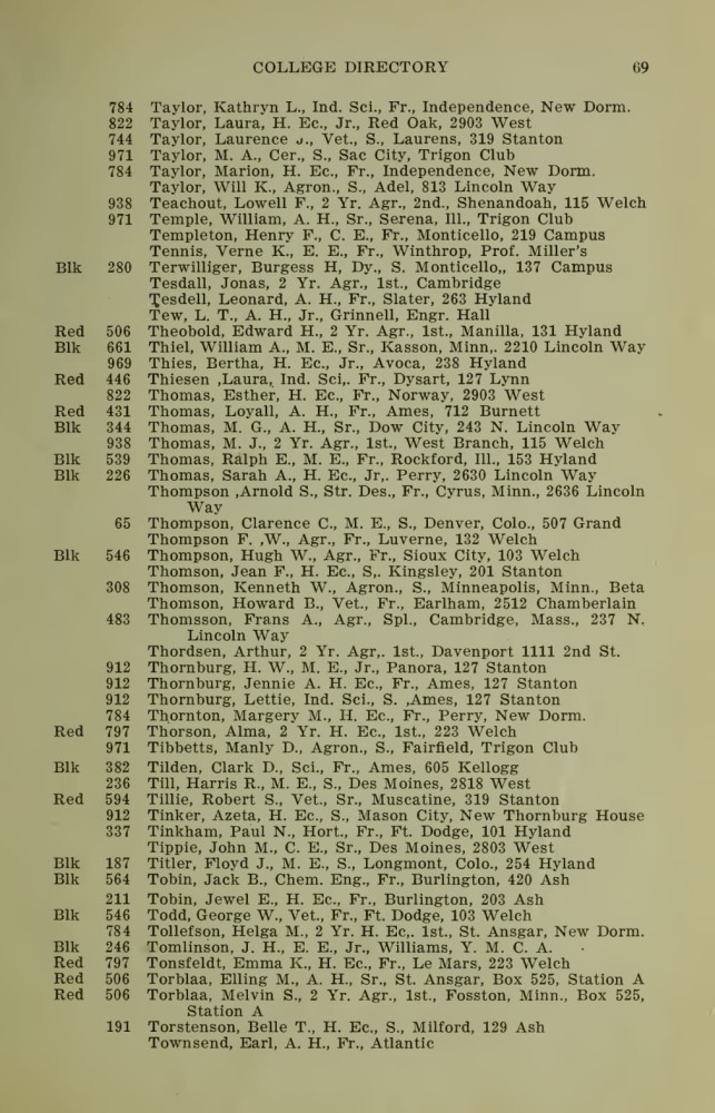 Iowa State College October 1915 Directory image 69