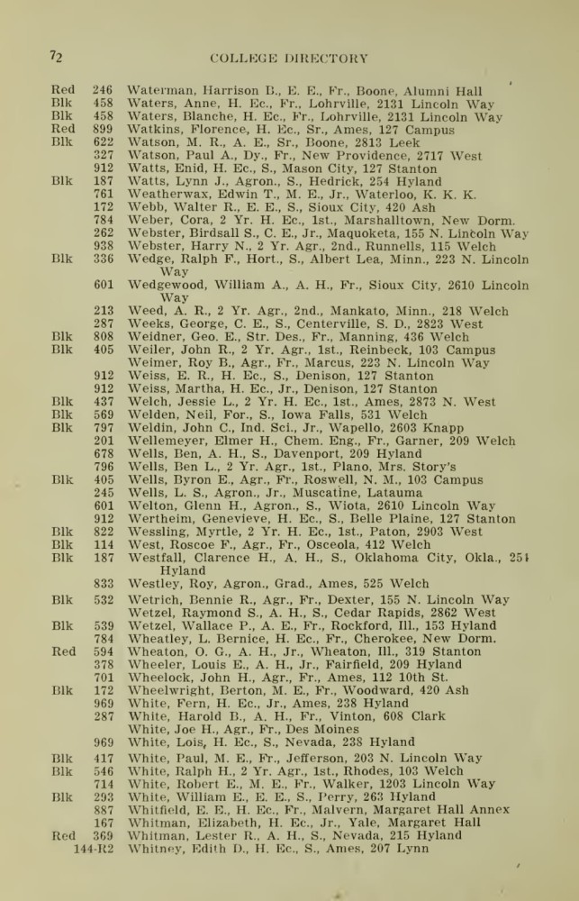 Iowa State College October 1915 Directory image 72