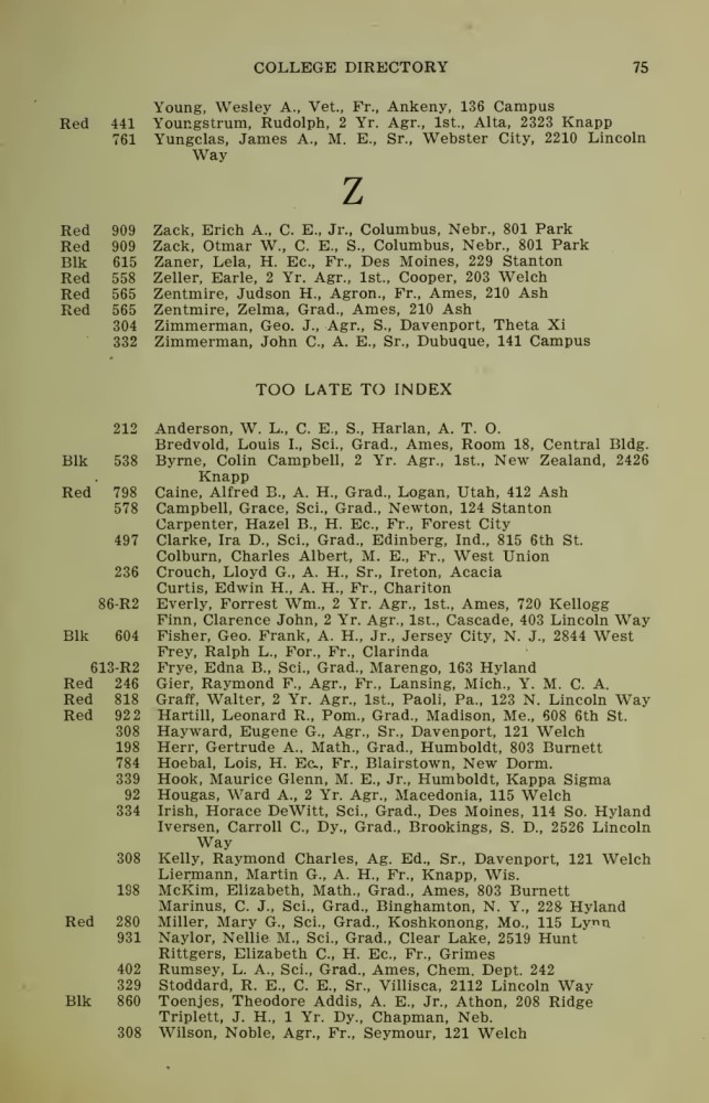 Iowa State College October 1915 Directory image 75
